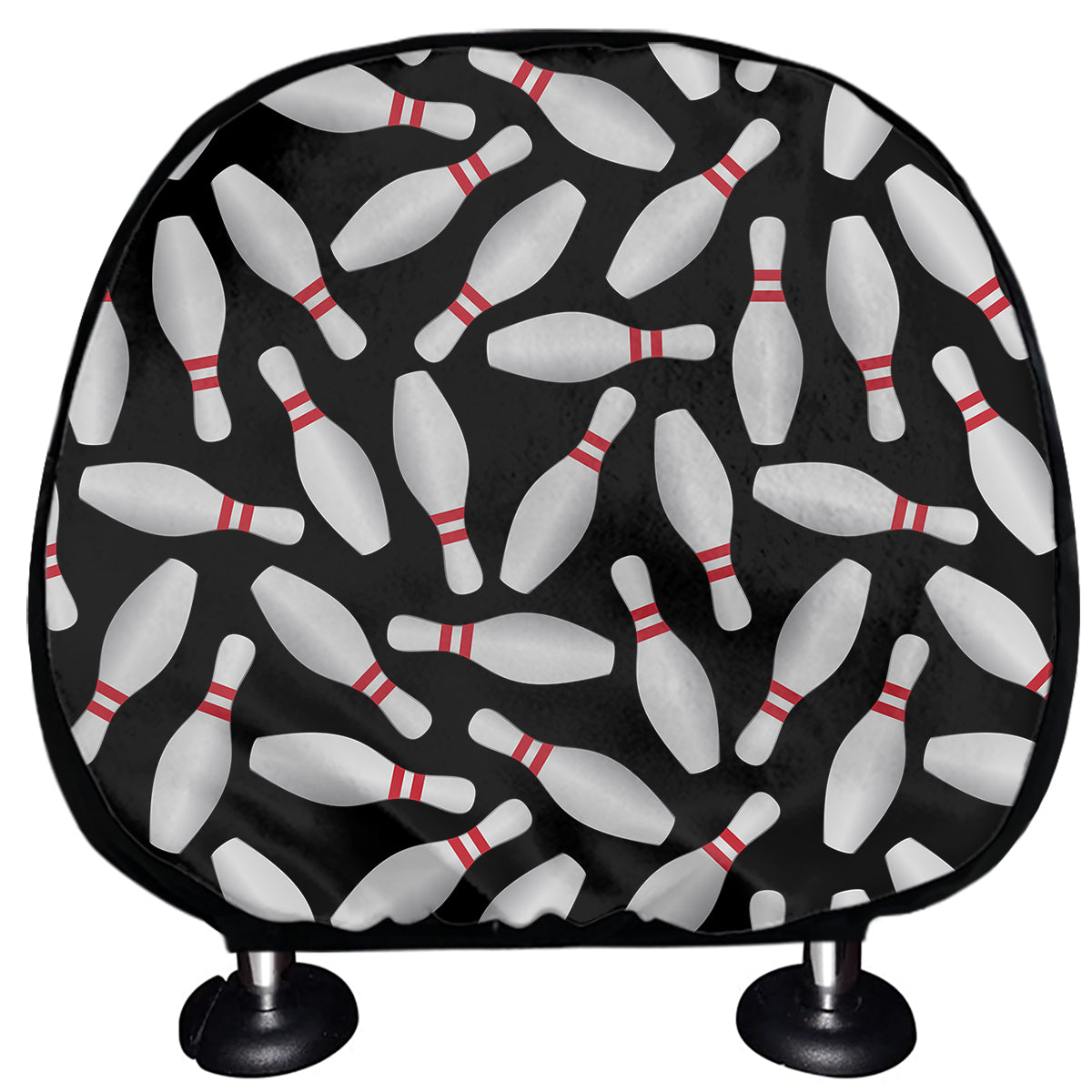 Black Bowling Pins Pattern Print Car Headrest Covers