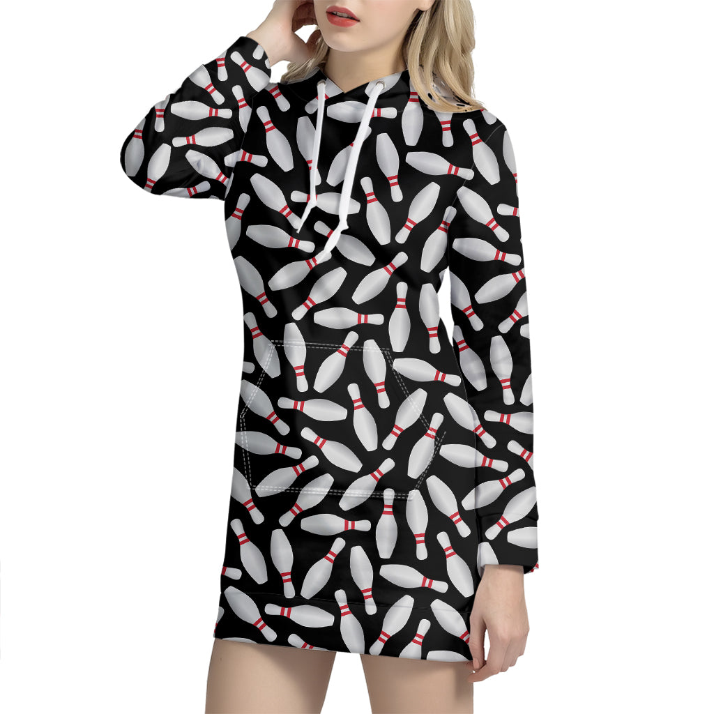 Black Bowling Pins Pattern Print Hoodie Dress