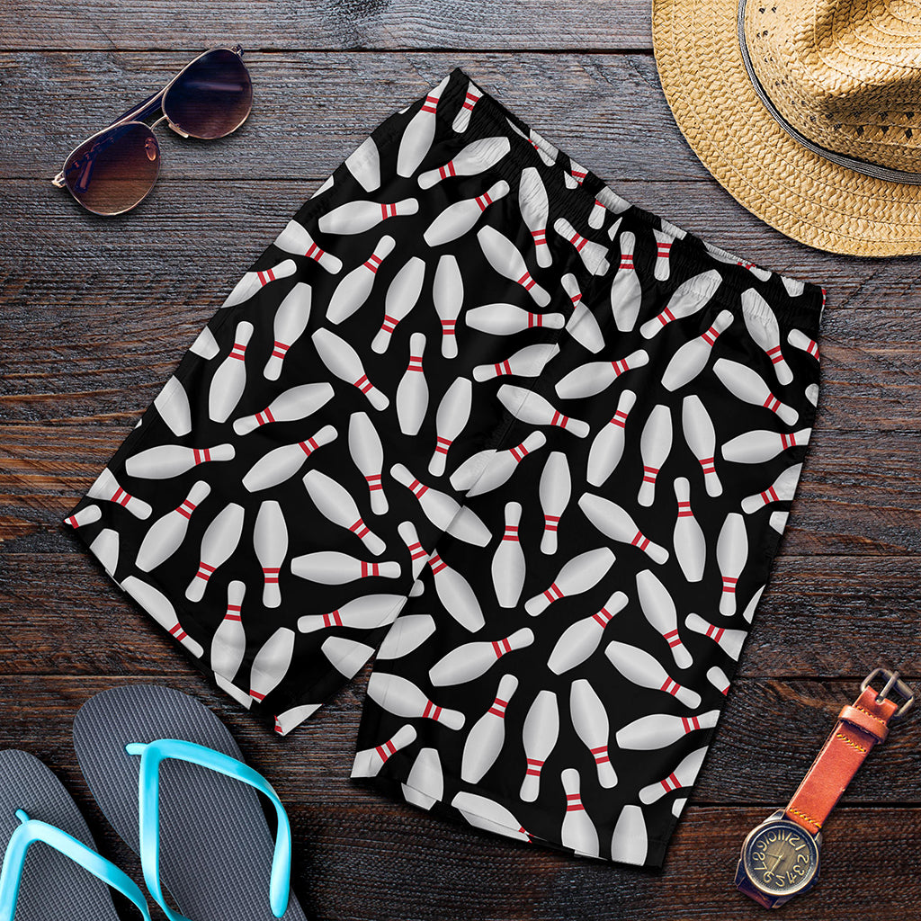 Black Bowling Pins Pattern Print Men's Shorts