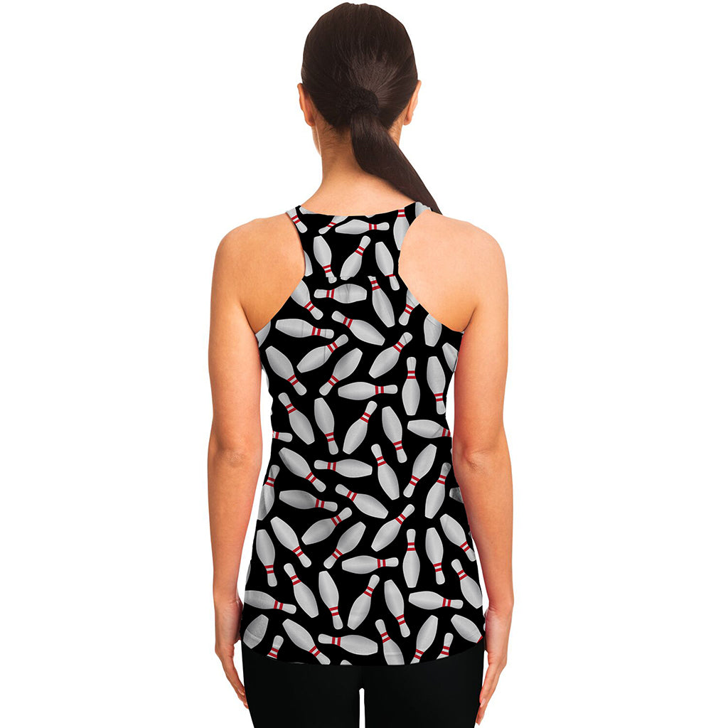 Black Bowling Pins Pattern Print Women's Racerback Tank Top