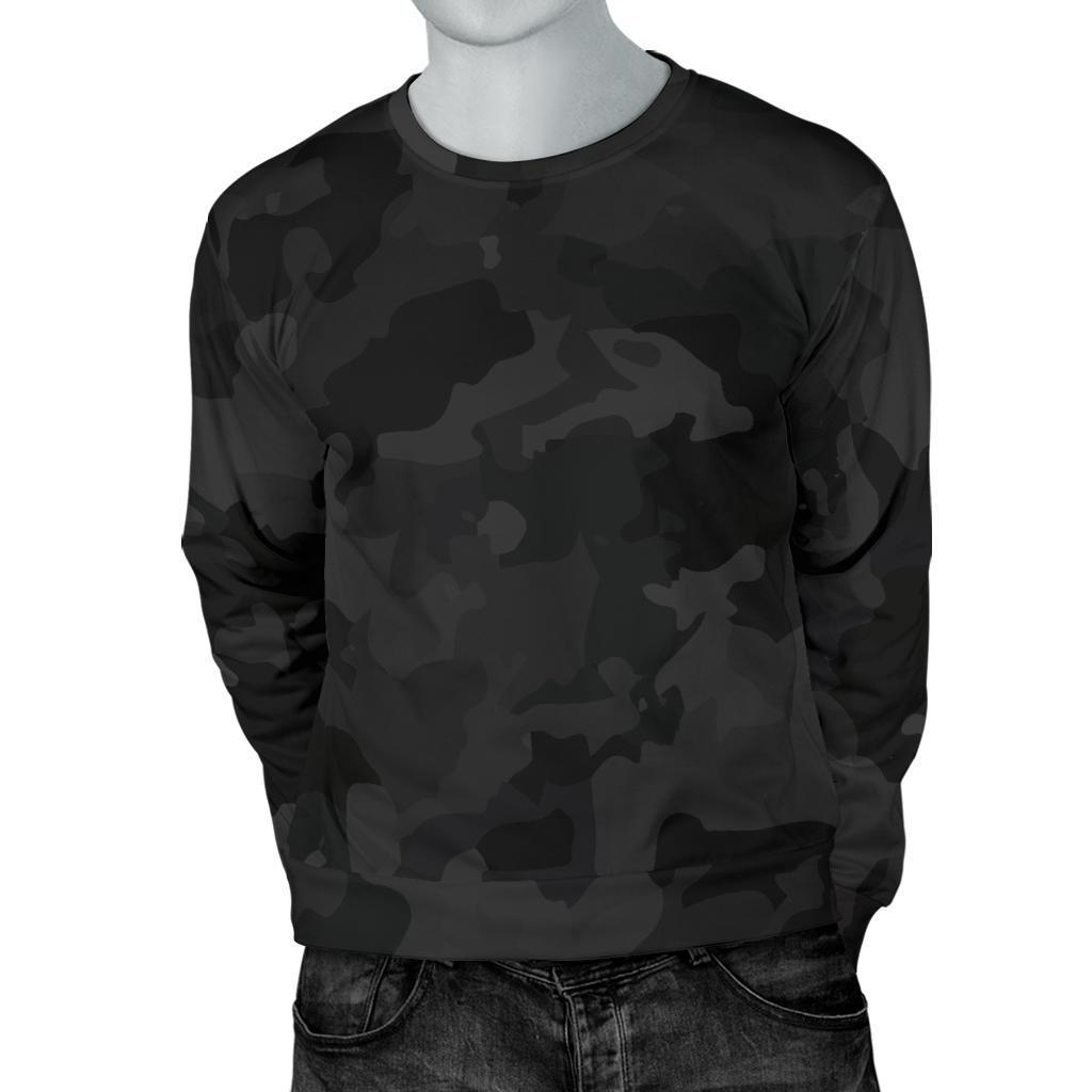 Black Camouflage Print Men's Crewneck Sweatshirt GearFrost