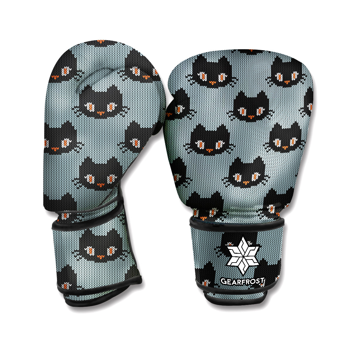 Black Cat Knitted Pattern Print Boxing Gloves