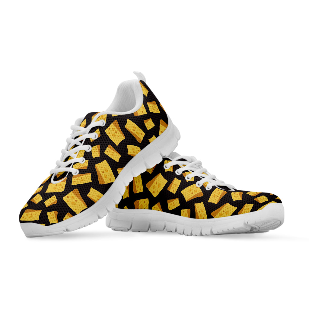 Black Cheese And Holes Pattern Print White Sneakers