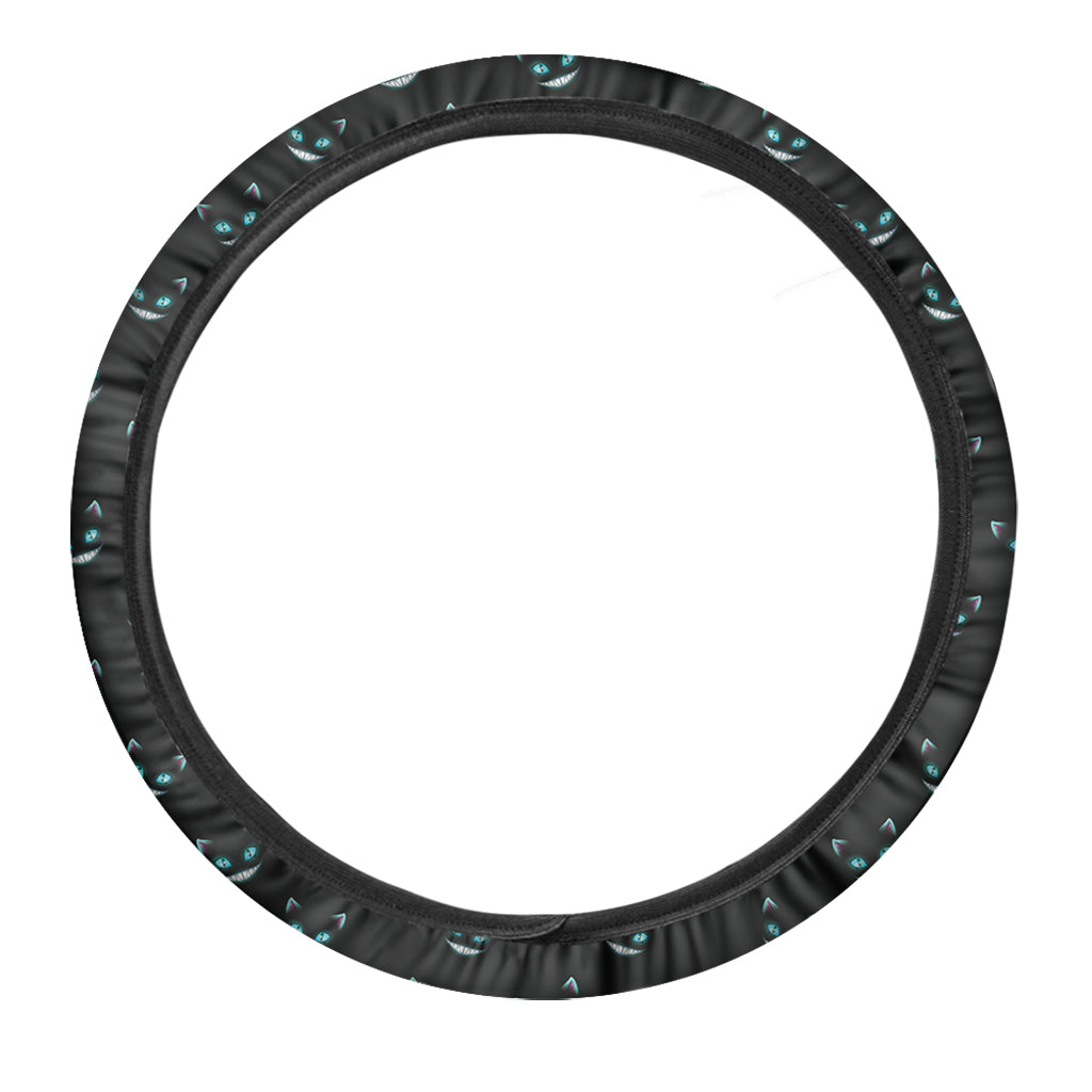 Black Cheshire Cat Pattern Print Car Steering Wheel Cover