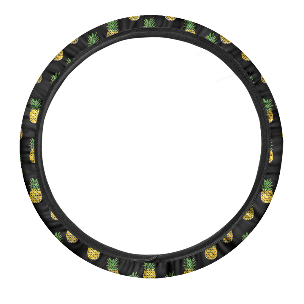 Black Cute Pineapple Pattern Print Car Steering Wheel Cover