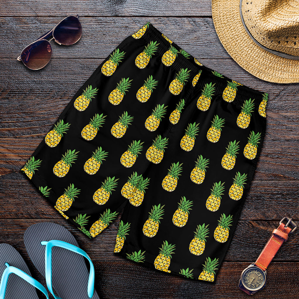 Black Cute Pineapple Pattern Print Men's Shorts