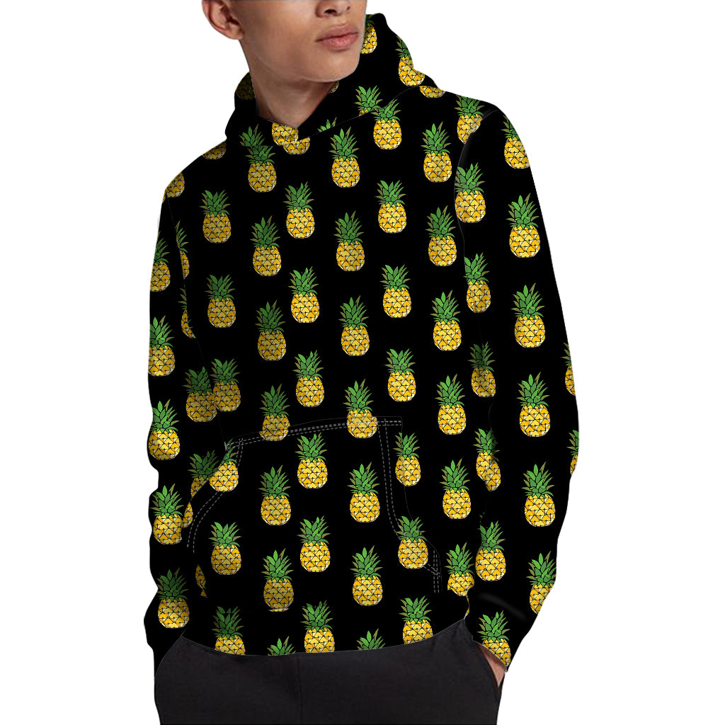 Black Cute Pineapple Pattern Print Pullover Hoodie