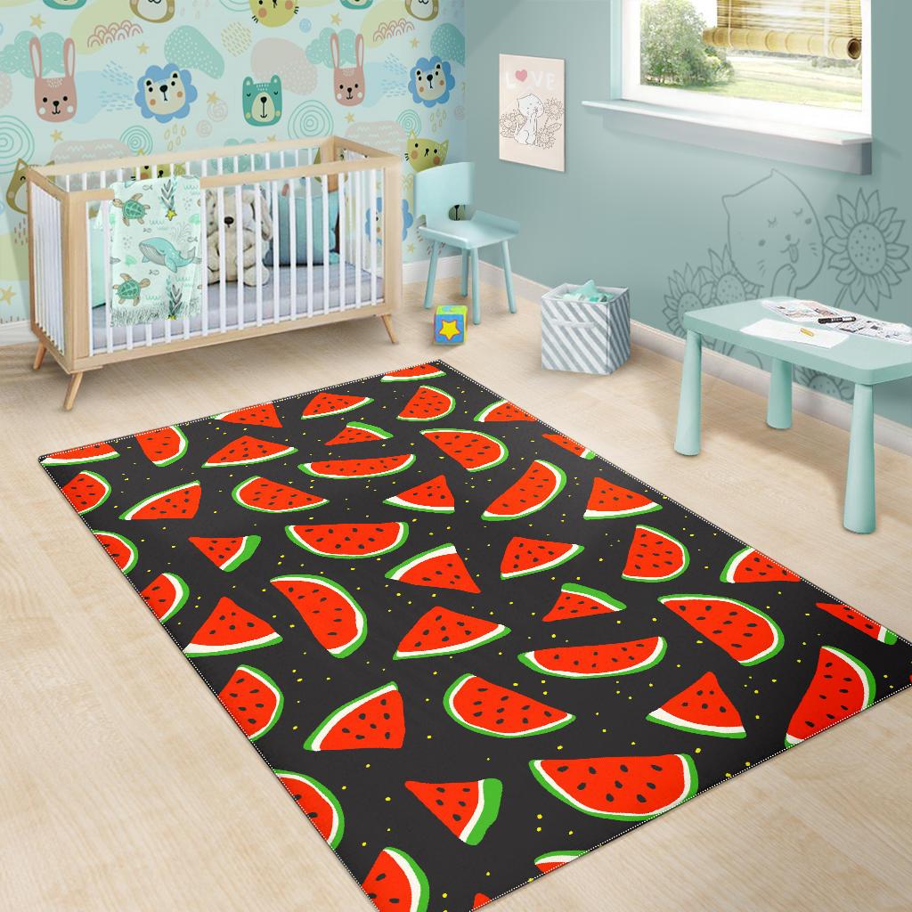 Black Cute Watermelon Pattern Print Area Rug GearFrost