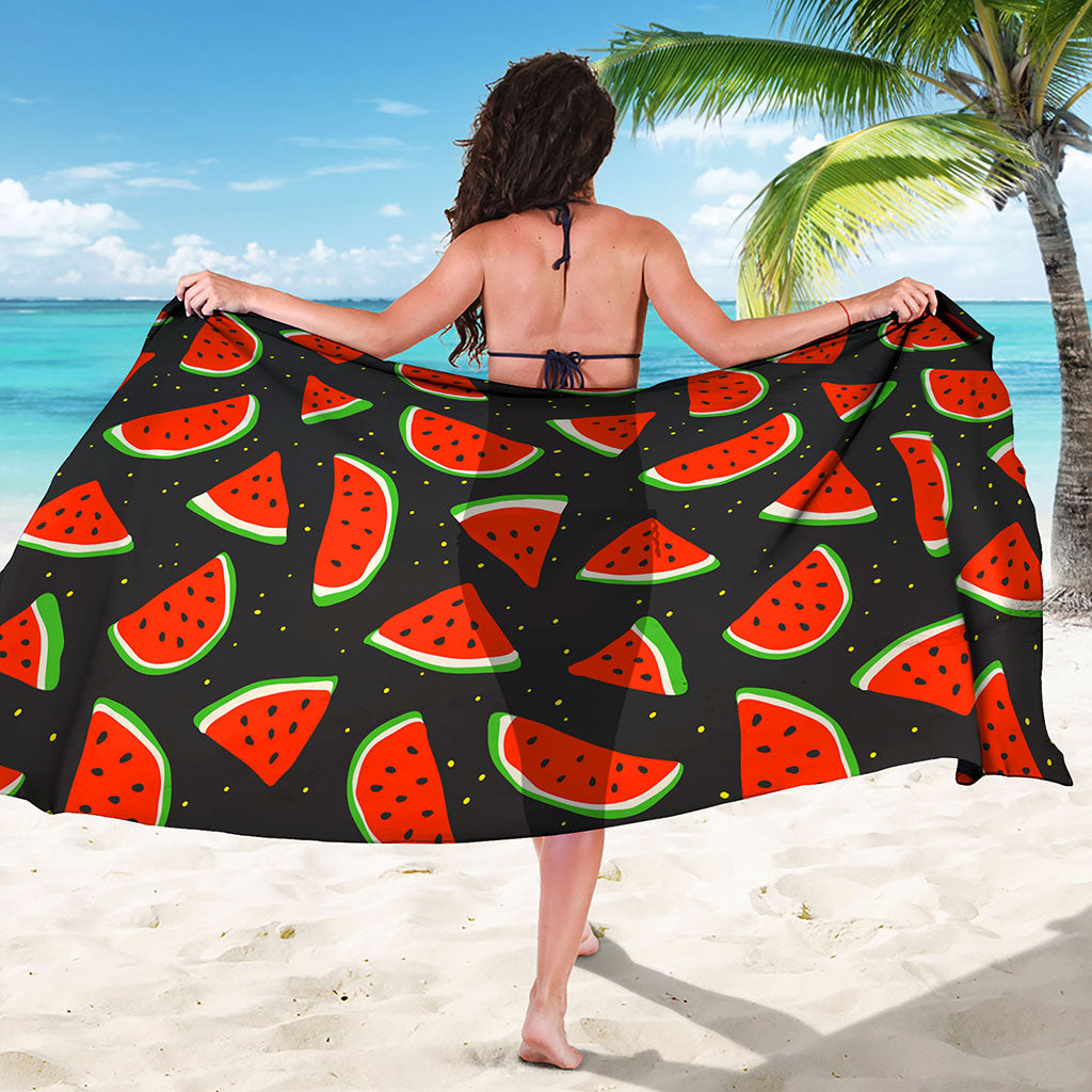 Black Cute Watermelon Pattern Print Beach Sarong Wrap