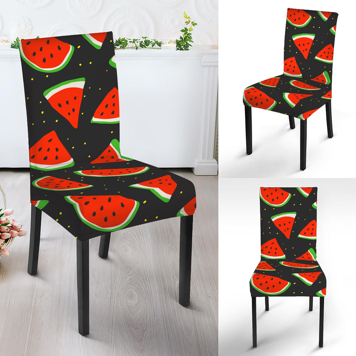 Black Cute Watermelon Pattern Print Dining Chair Slipcover