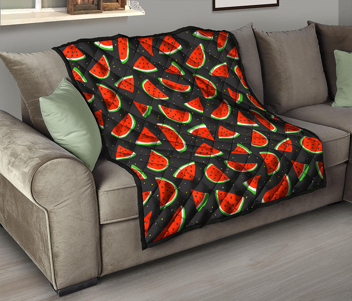 Black Cute Watermelon Pattern Print Quilt