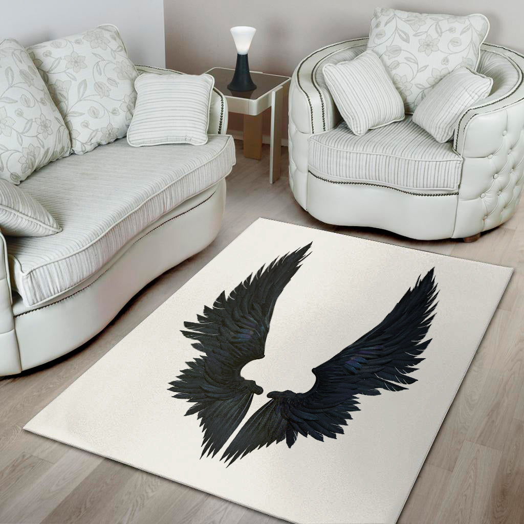 Black Demon Wings Print Area Rug