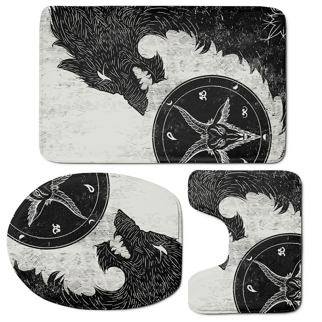 Black Demon Wolf Print 3 Piece Bath Mat Set
