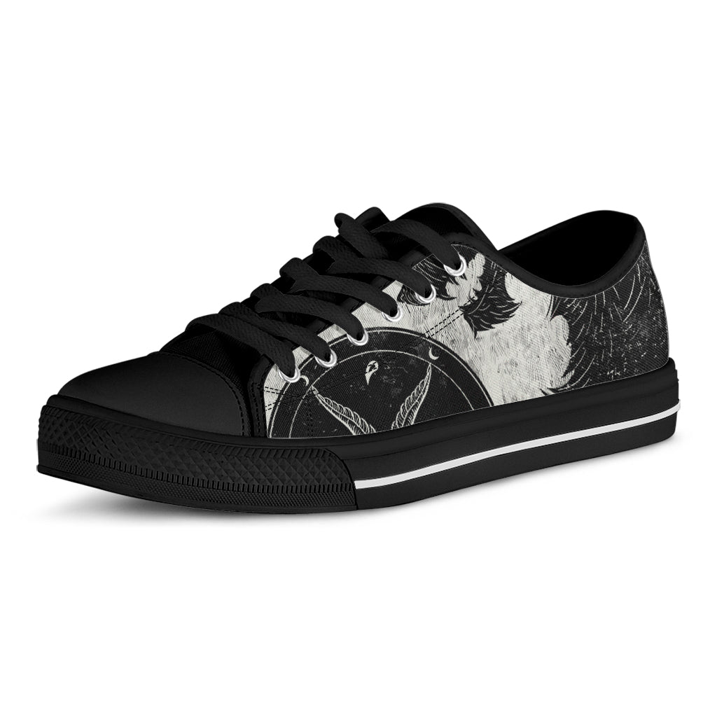 Black Demon Wolf Print Black Low Top Shoes