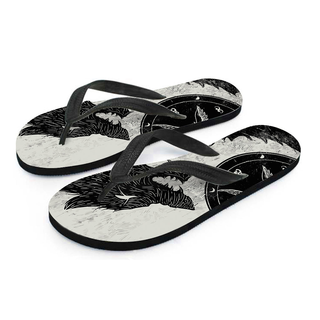 Black Demon Wolf Print Flip Flops