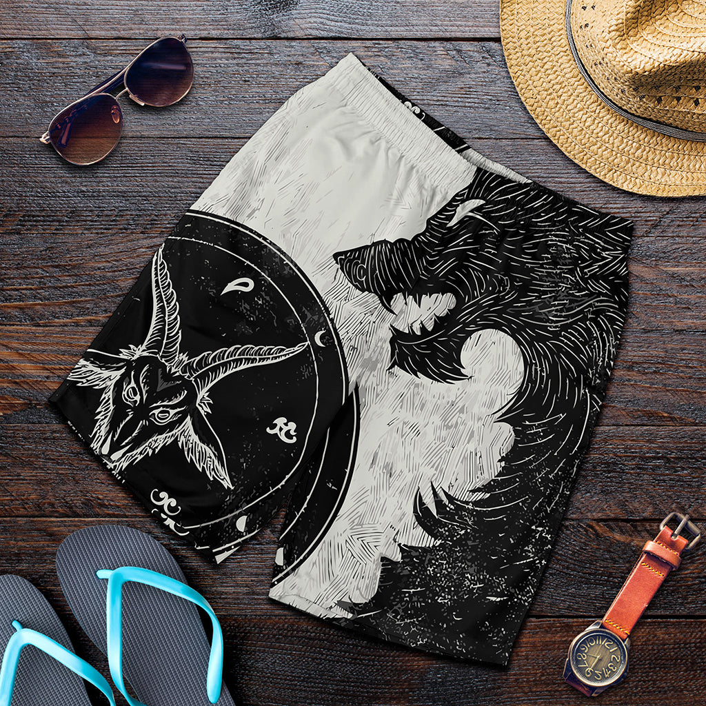 Black Demon Wolf Print Men's Shorts