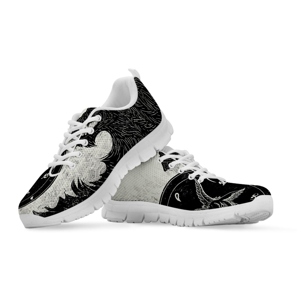 Black Demon Wolf Print White Sneakers