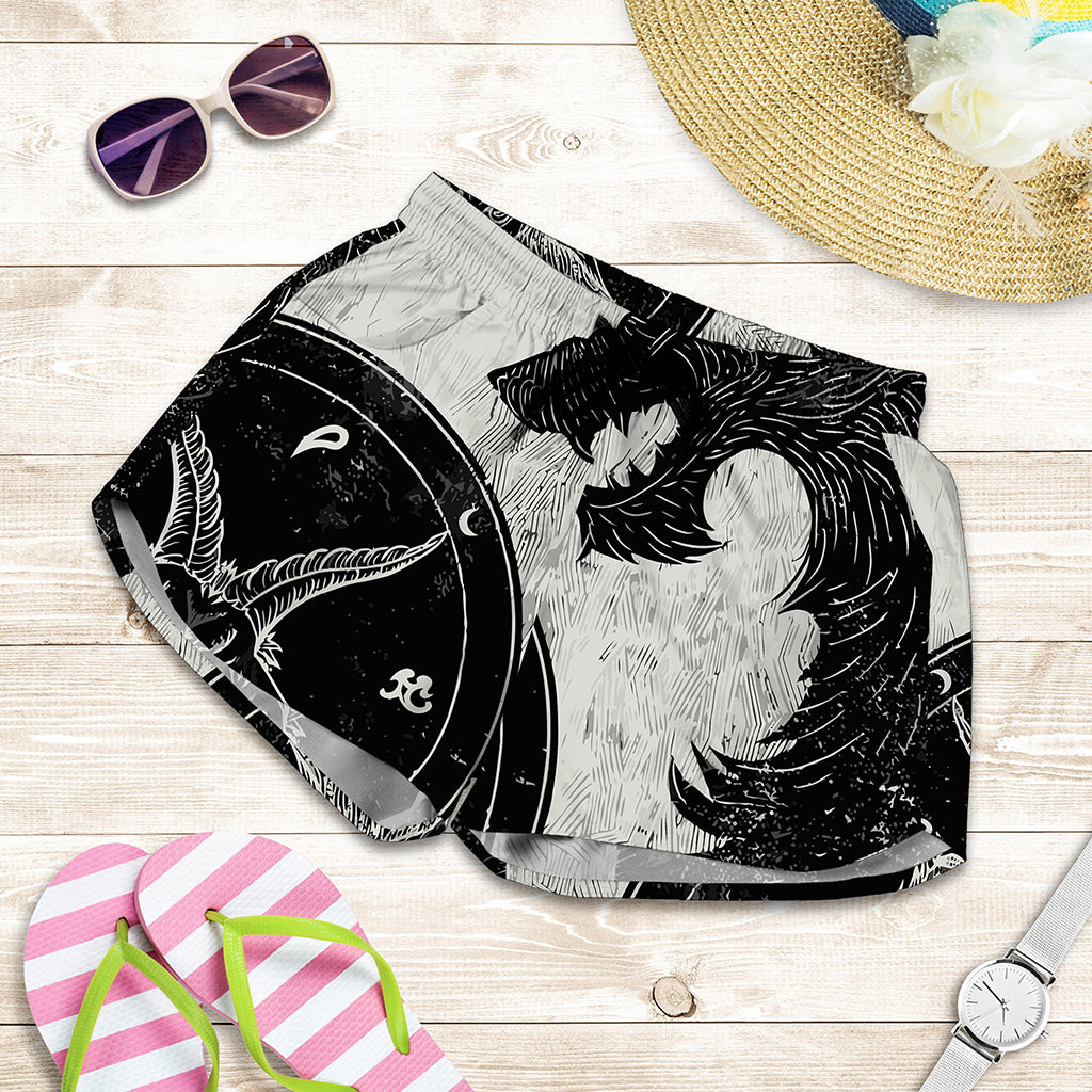 Black Demon Wolf Print Women's Shorts