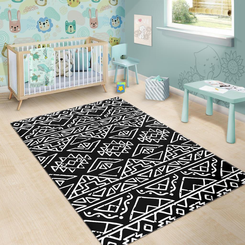 Black Ethnic Aztec Pattern Print Area Rug GearFrost