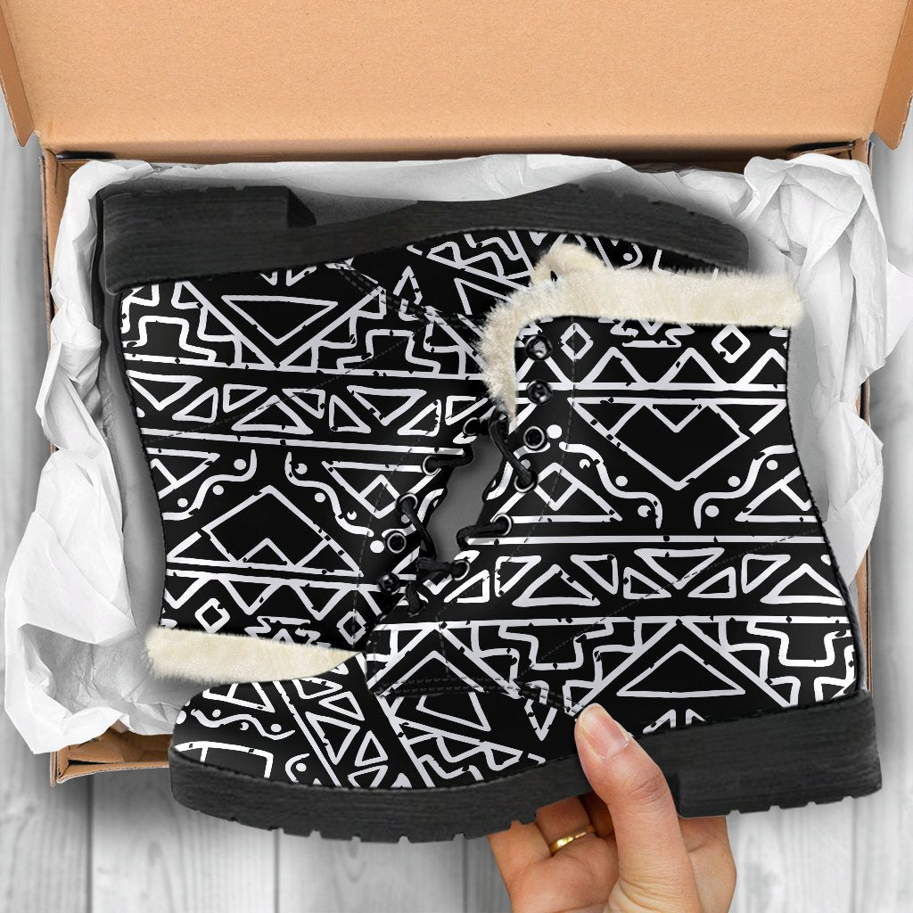 Black Ethnic Aztec Pattern Print Comfy Boots GearFrost