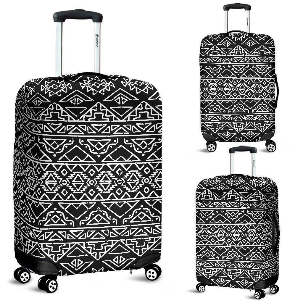 Black Ethnic Aztec Pattern Print Luggage Cover GearFrost
