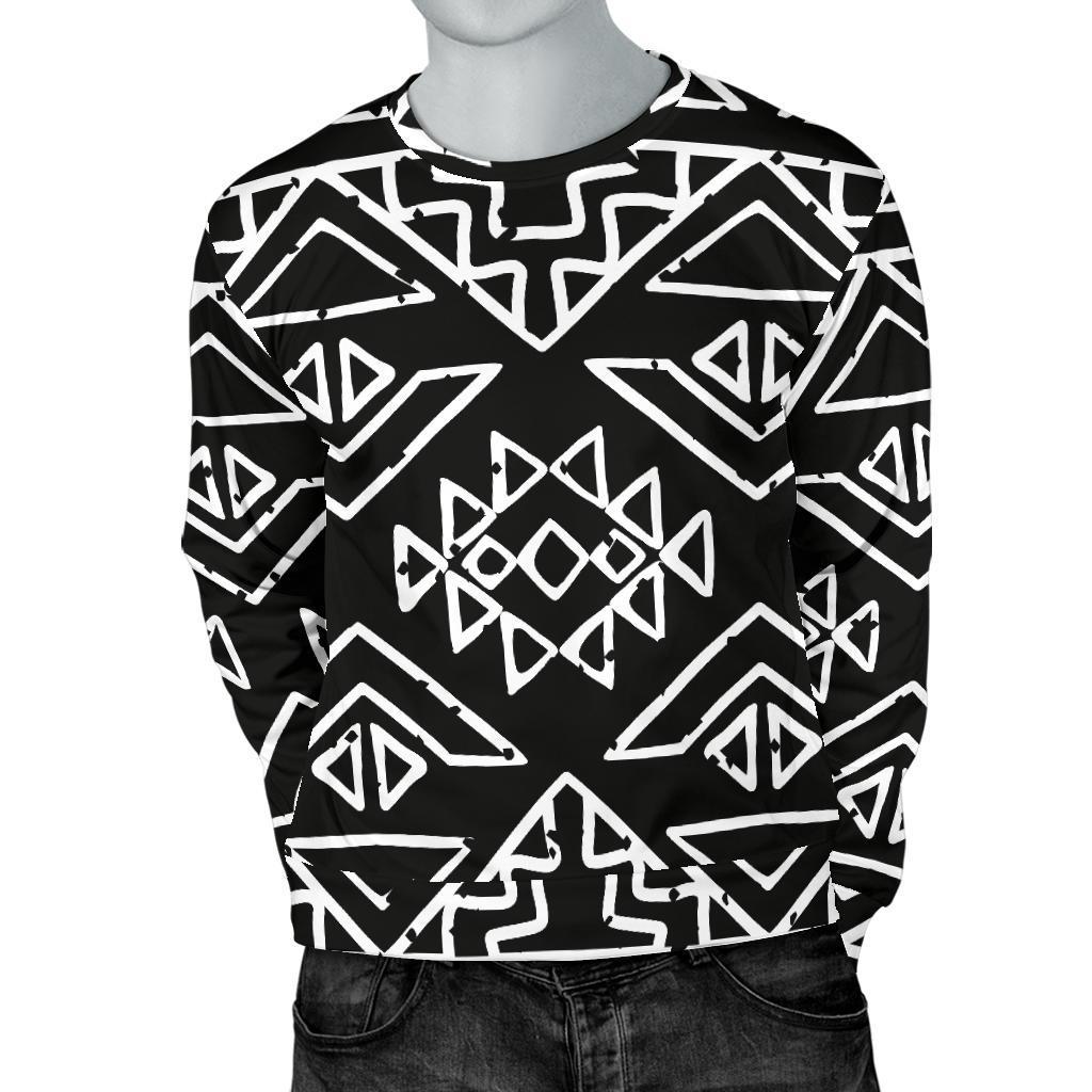 Black Ethnic Aztec Pattern Print Men's Crewneck Sweatshirt GearFrost