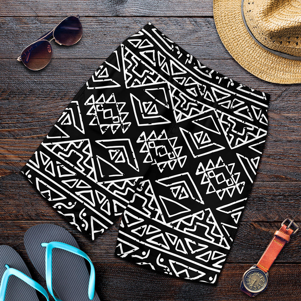 Black Ethnic Aztec Pattern Print Men's Shorts
