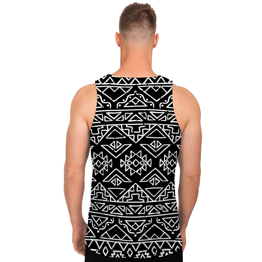 Black Ethnic Aztec Pattern Print Men's Tank Top