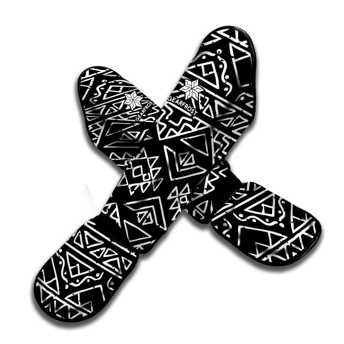 Black Ethnic Aztec Pattern Print Muay Thai Shin Guard