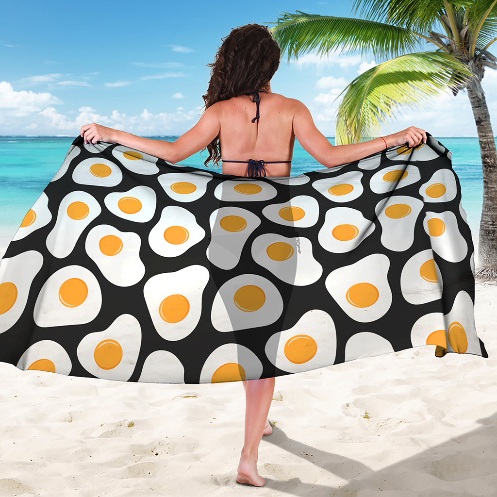 Black Fried Eggs Pattern Print Beach Sarong Wrap