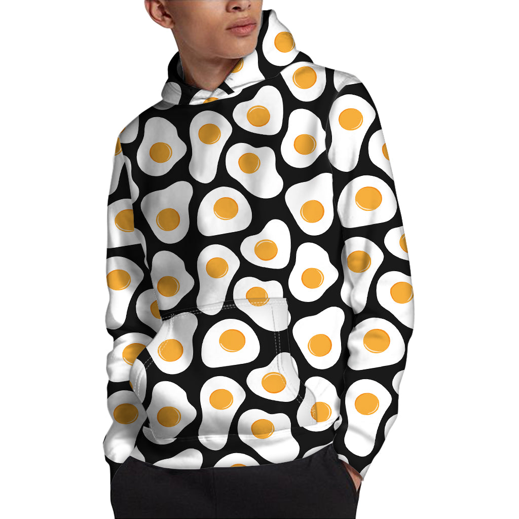 Black Fried Eggs Pattern Print Pullover Hoodie