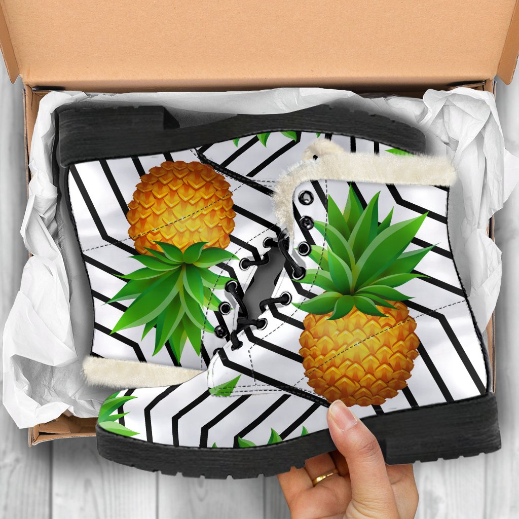 Black Geometric Pineapple Pattern Print Comfy Boots GearFrost