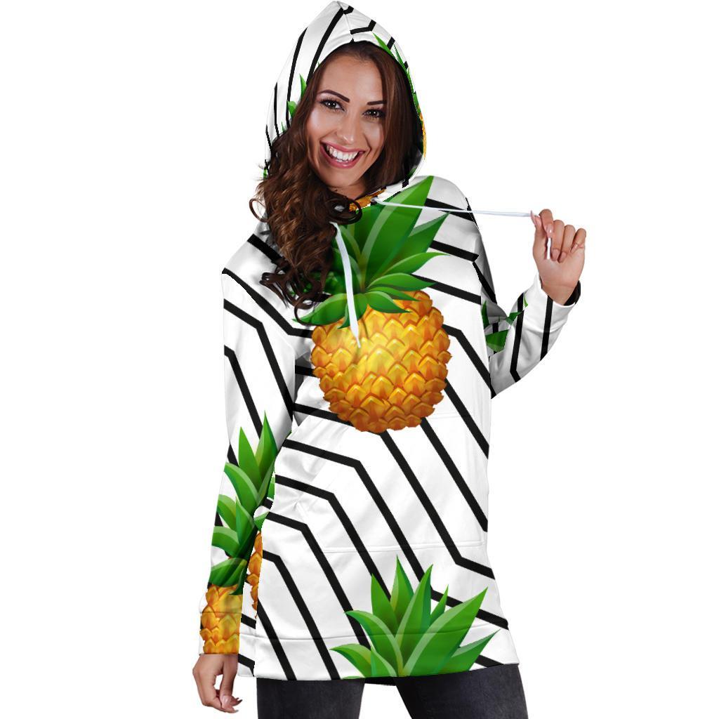 Black Geometric Pineapple Pattern Print Hoodie Dress GearFrost