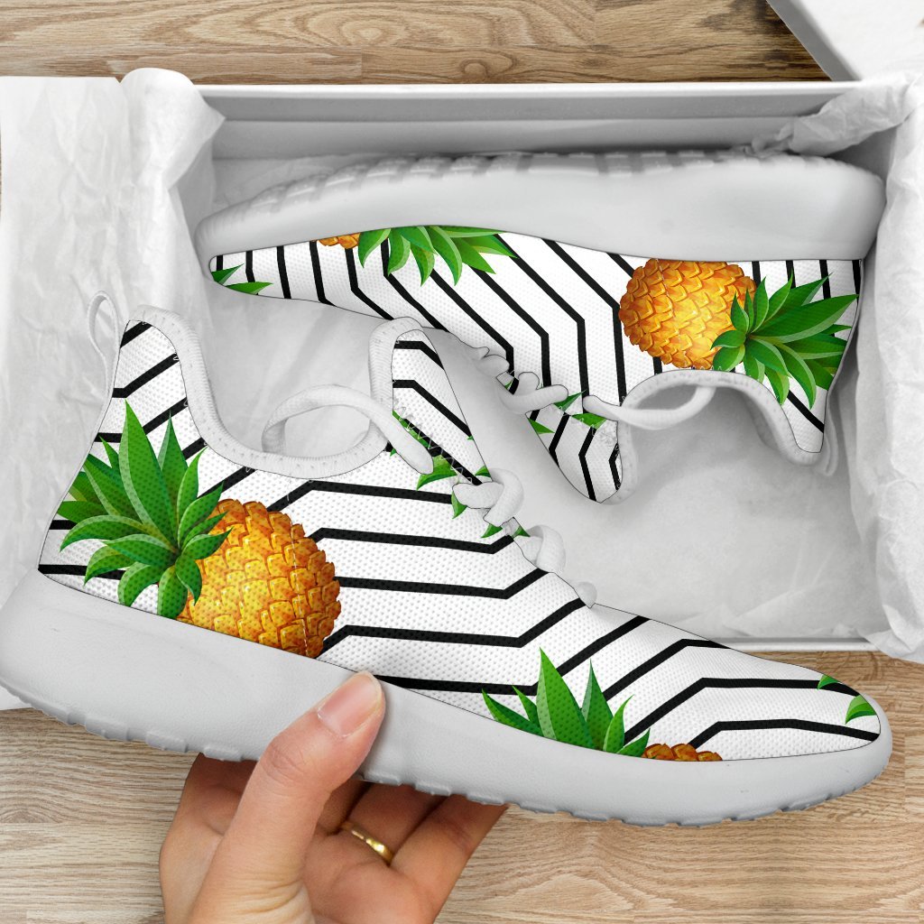 Black Geometric Pineapple Pattern Print Mesh Knit Shoes GearFrost