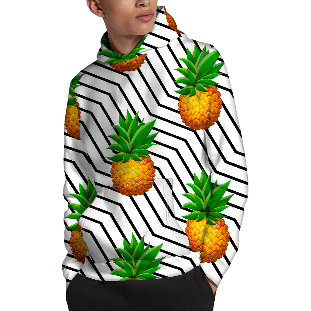 Black Geometric Pineapple Pattern Print Pullover Hoodie