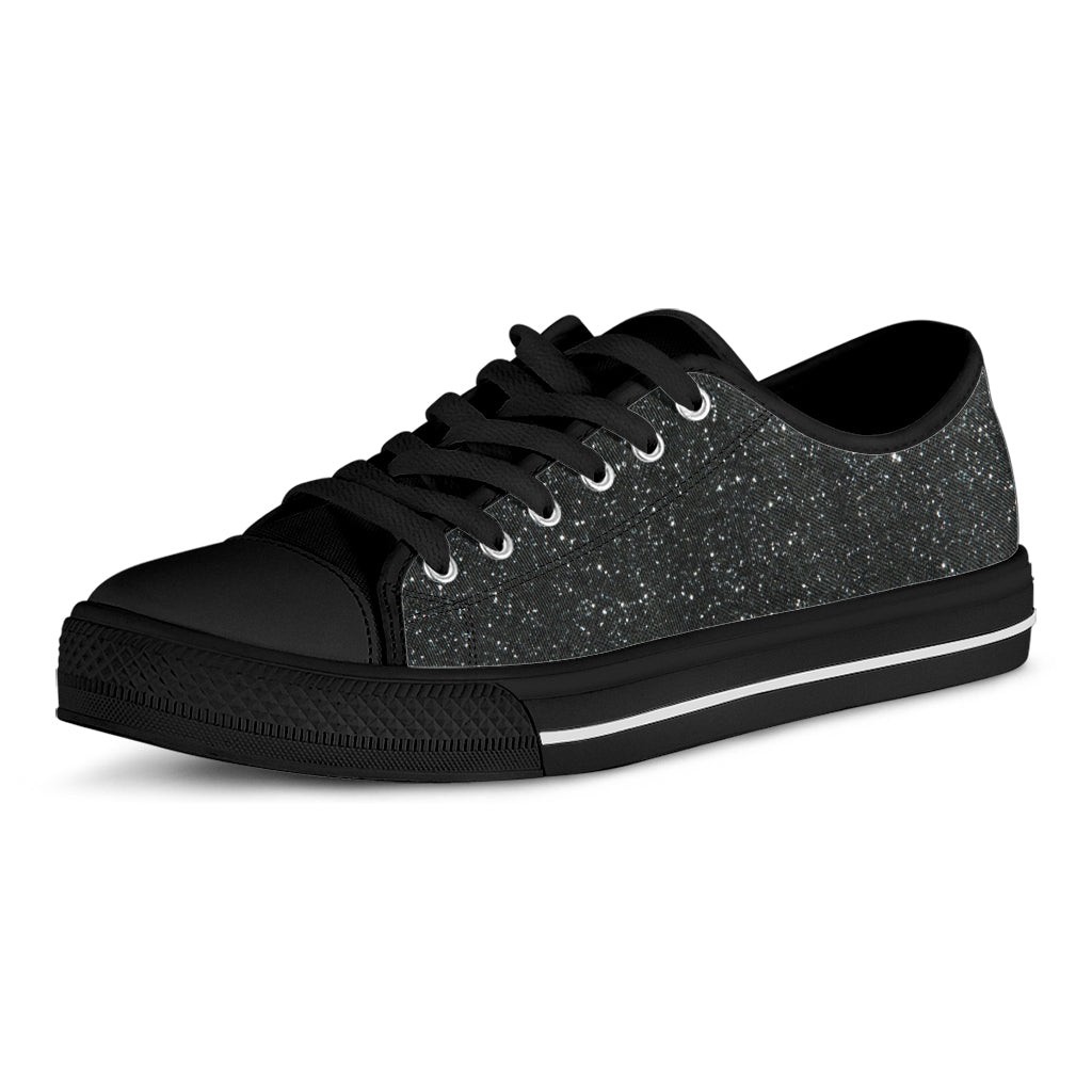 Black Glitter Texture Print Black Low Top Shoes