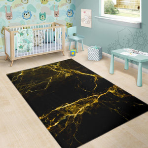 Black Gold Marble Print Area Rug GearFrost