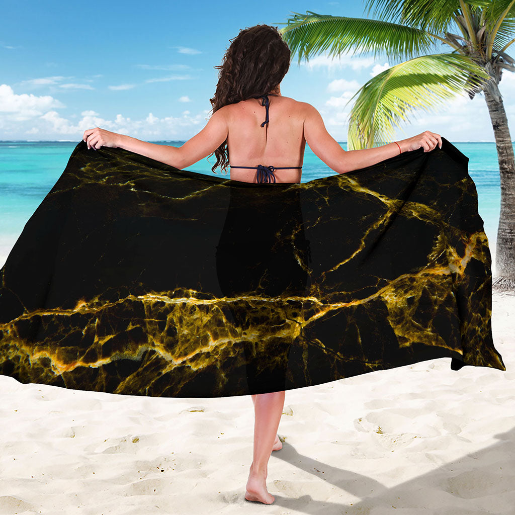 Black Gold Marble Print Beach Sarong Wrap