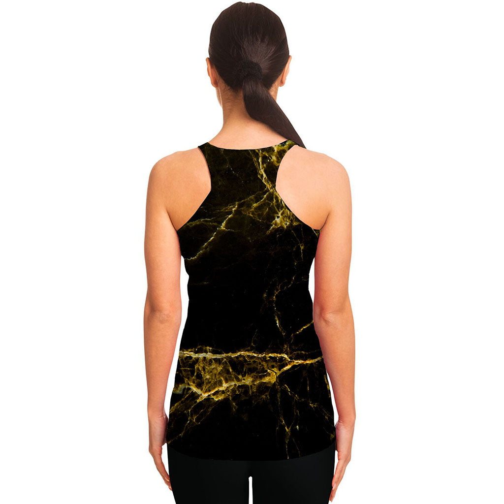 Black Gold Marble Print Women's Racerback Tank Top