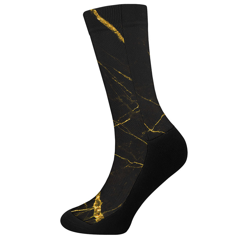 Black Gold Scratch Marble Print Crew Socks
