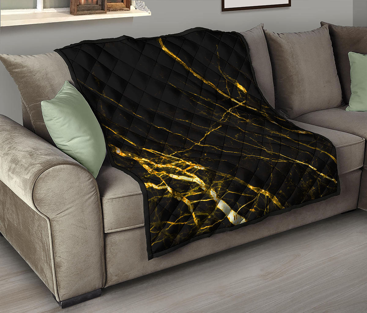 Black Gold Scratch Marble Print Quilt