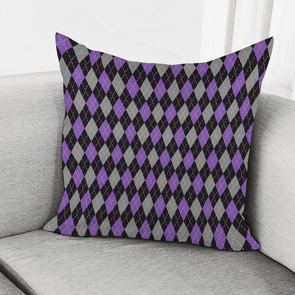 Black Grey And Purple Argyle Print Pillow Cover