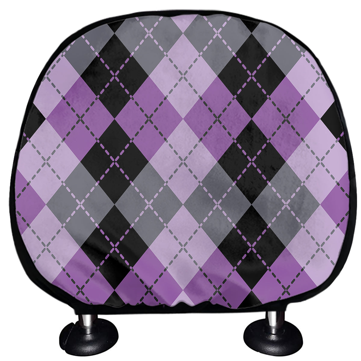 Black Grey And Violet Argyle Print Car Headrest Covers