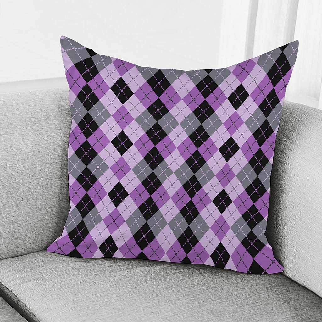 Black Grey And Violet Argyle Print Pillow Cover