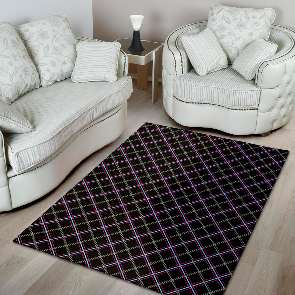 Black Grey Blue And Pink Tartan Print Area Rug