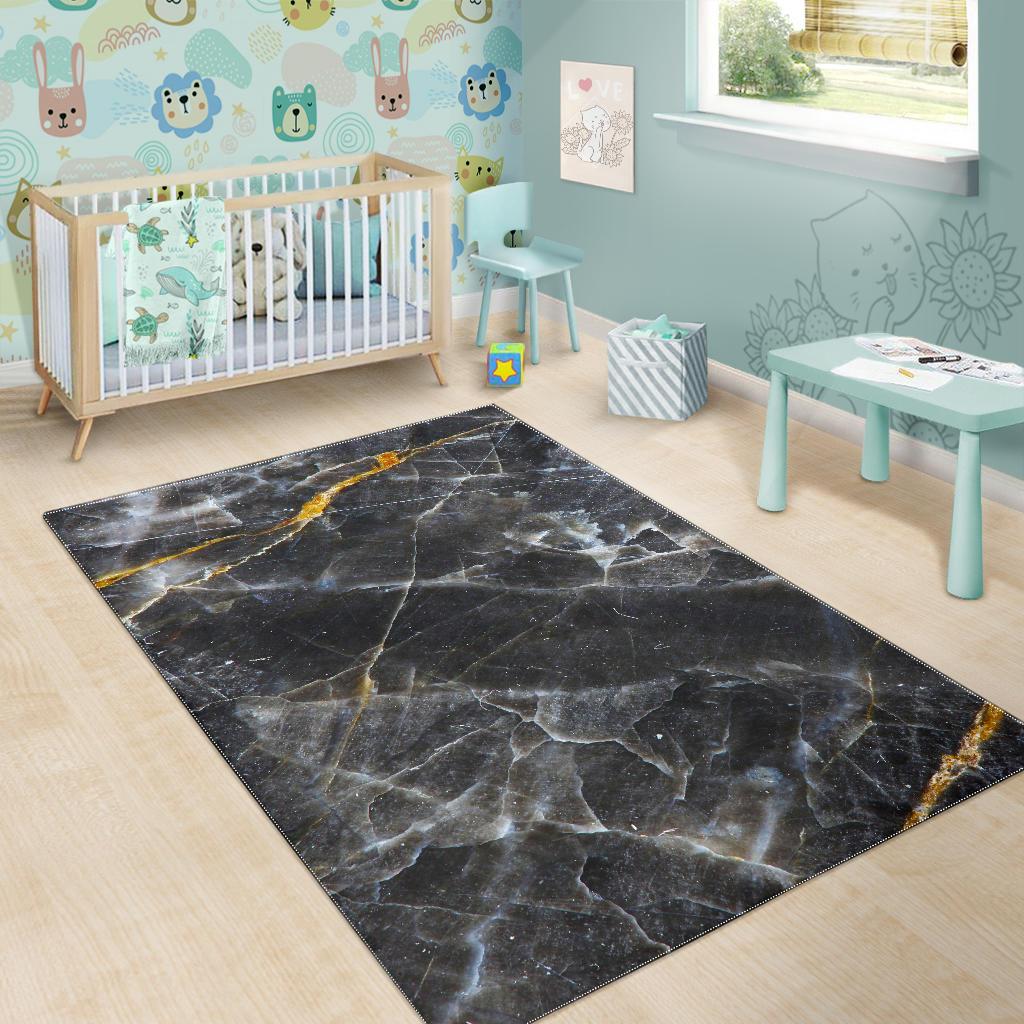 Black Grey Marble Print Area Rug GearFrost