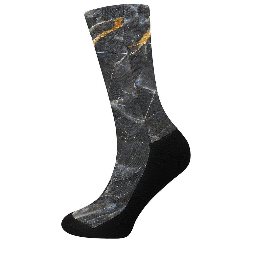 Black Grey Marble Print Crew Socks