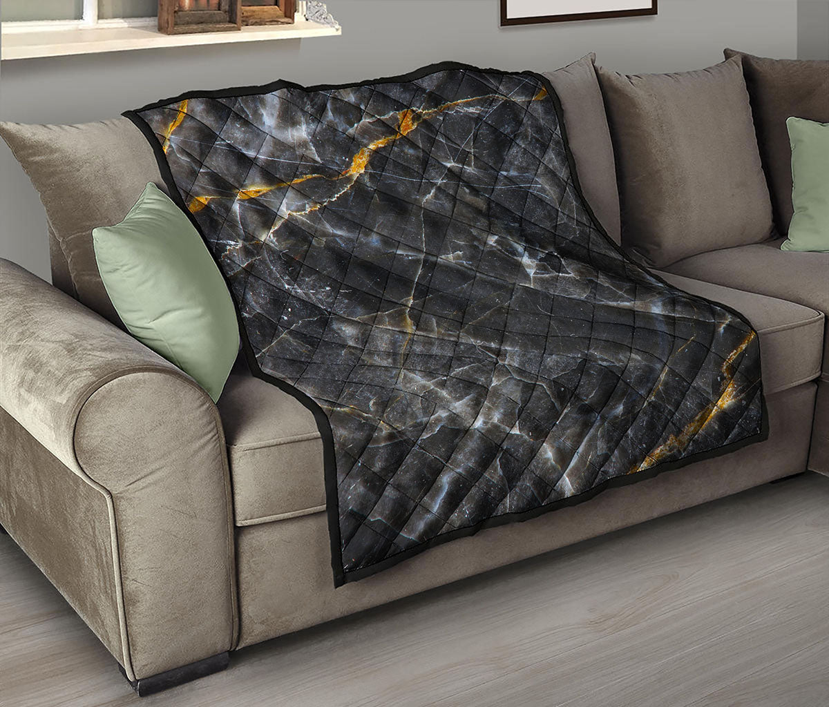 Black Grey Marble Print Quilt