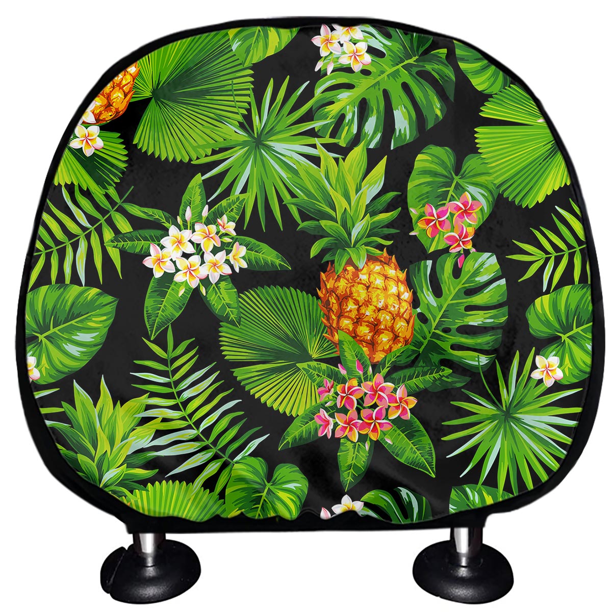 Black Hawaiian Pineapple Pattern Print Car Headrest Covers