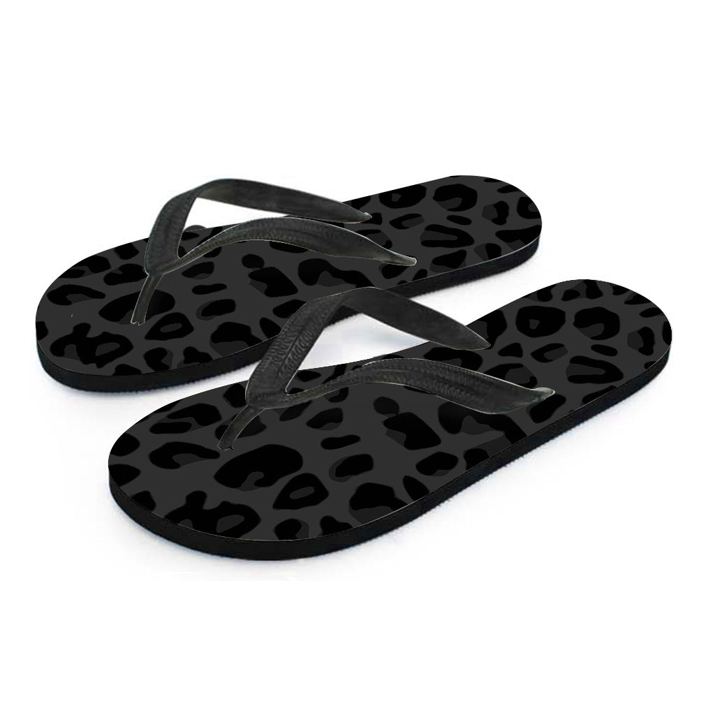 Black Leopard Print Flip Flops